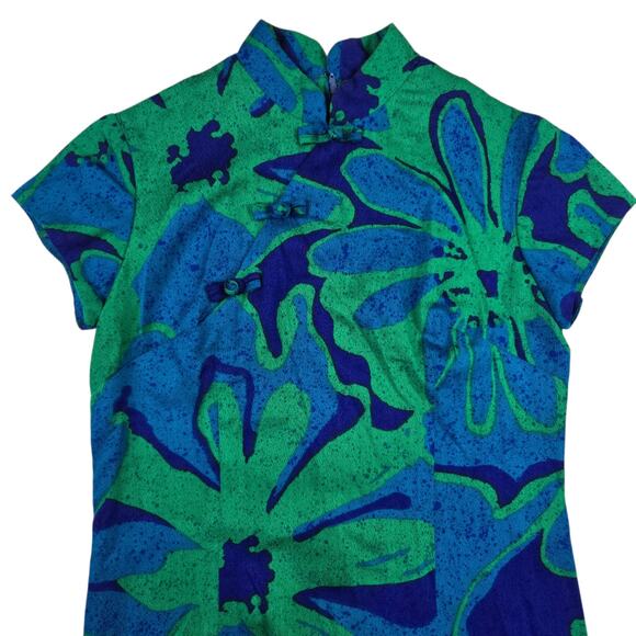 Vintage Liberty House Hawaiian Dress Size 10 Blue Green Floral Maxi Short Sleeve - Picture 5 of 7
